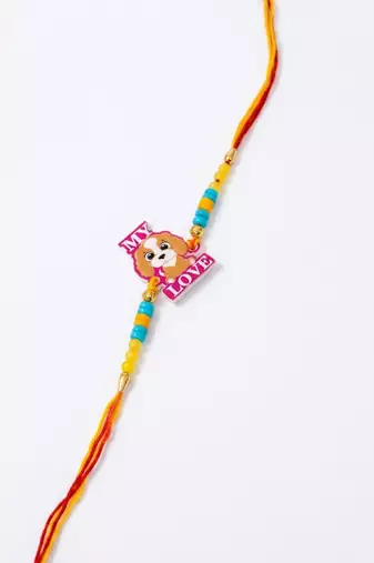 stylish artificial beads kids thread rakhi with roli chawal chandan mishri