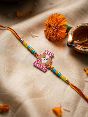 stylish artificial beads kids thread rakhi with roli chawal chandan mishri 5