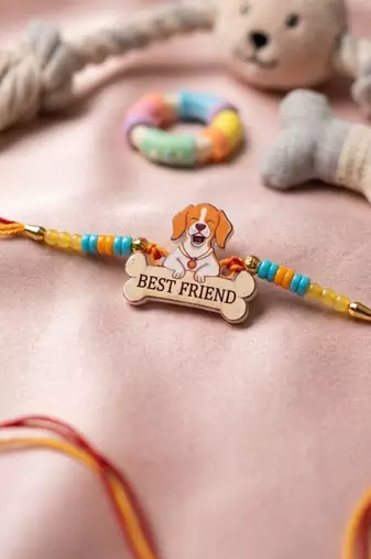 stylish artificial beads kids thread rakhi with roli chawal chandan mishri