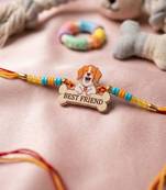 stylish artificial beads kids thread rakhi with roli chawal chandan mishri