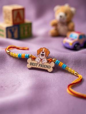stylish artificial beads kids thread rakhi with roli chawal chandan mishri 2