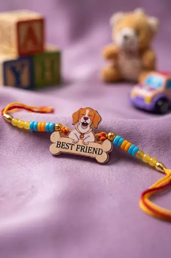 stylish artificial beads kids thread rakhi with roli chawal chandan mishri