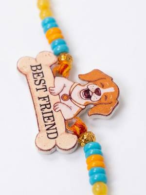 stylish artificial beads kids thread rakhi with roli chawal chandan mishri 3