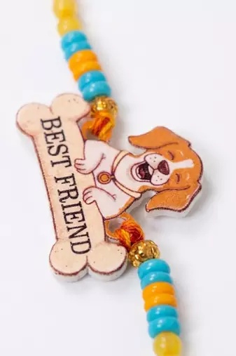 stylish artificial beads kids thread rakhi with roli chawal chandan mishri