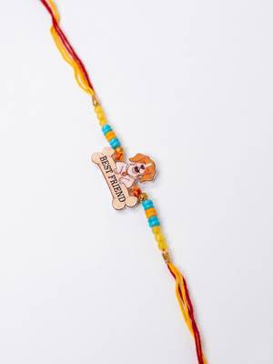 stylish artificial beads kids thread rakhi with roli chawal chandan mishri 4