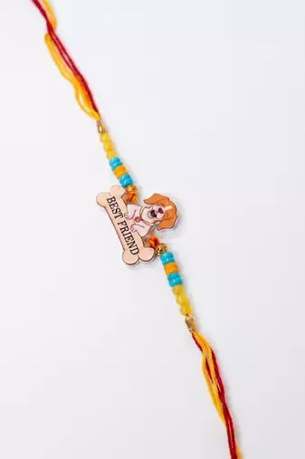 stylish artificial beads kids thread rakhi with roli chawal chandan mishri