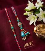 set of 2 multicolor artificial beads bhaiya bhabhi thread rakhi with roli chawal