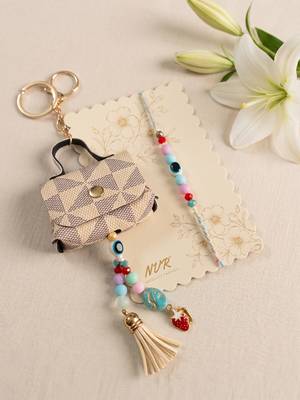 set of 2 purse design evil eye & beads bhaiya bhabhi rakhi with roli chawal 2