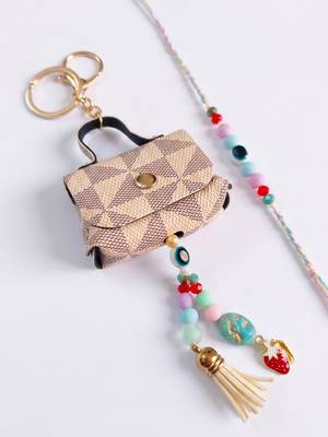 set of 2 purse design evil eye & beads bhaiya bhabhi rakhi with roli chawal 3