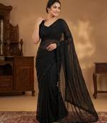 Black georgette embroidered saree with beads