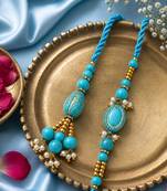 set of 2 turquoise blue artificial beads bhaiya bhabhi rakhi with roli chawal chandan