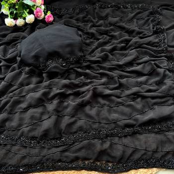 Black georgette embroidered saree with beads 3