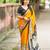 yellow art silk woven saree with floral print