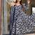 Floral printed muslin v neck dark-blue anarkali set