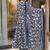 Floral printed muslin v neck dark-blue anarkali set
