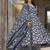 Floral printed muslin v neck dark-blue anarkali set