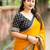 yellow art silk woven saree with floral print