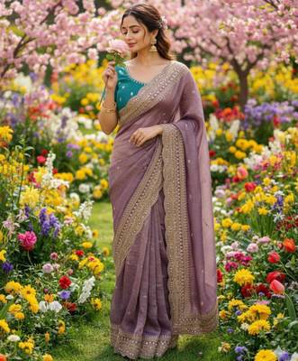 Purple chiffon embroidered saree with sequins work 1