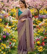 Purple chiffon embroidered saree with sequins work