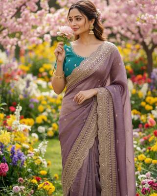 Purple chiffon embroidered saree with sequins work 2