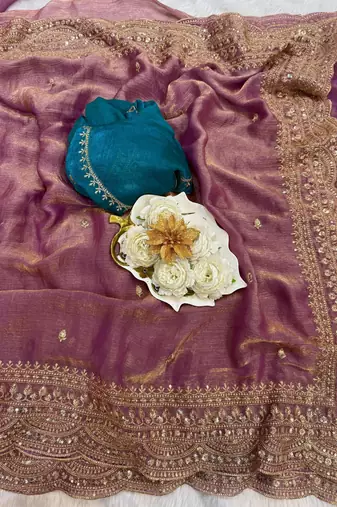 Purple chiffon embroidered saree with sequins work