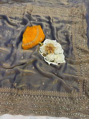 Grey chiffon embroidered saree with sequins work 3