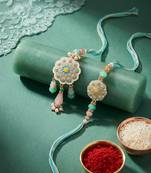 set of 2 round artificial beads traditional bhaiya bhabhi rakhi with roli chawal