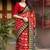 red linen printed saree with ikkat print