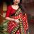 red linen printed saree with ikkat print