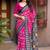 pink linen printed saree with ikkat print