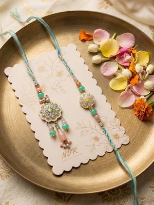set of 2 round artificial beads traditional bhaiya bhabhi rakhi with roli chawal 5