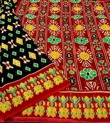 black linen printed saree with ikkat print 3