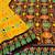 yellow linen printed saree with ikkat print