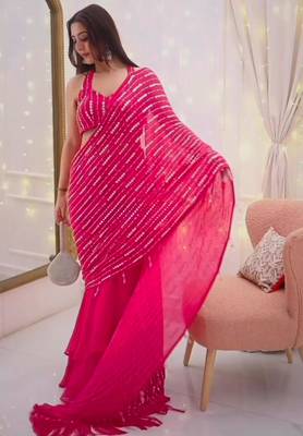 pink georgette embroidered saree with sequins work ready to wear 1