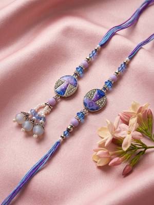 set of 2 purple artificial beads traditional bhaiya bhabhi rakhi with roli chawal 2