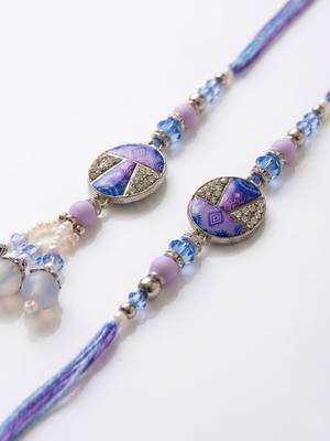 set of 2 purple artificial beads traditional bhaiya bhabhi rakhi with roli chawal 3