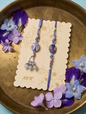 set of 2 purple artificial beads traditional bhaiya bhabhi rakhi with roli chawal 4