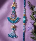 set of 2 transparent beads pear shape bhaiya bhabhi rakhi with roli chawal chandan
