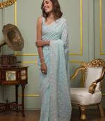sky blue georgette embroidered saree with thread work