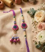 set of 2 artificial stones & beads floral design bhaiya bhabhi rakhi with roli chawal