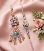 set of 2 artificial beads traditional bhaiya bhabhi rakhi with roli chawal chandan