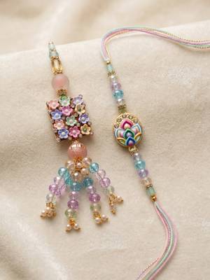 set of 2 artificial beads traditional bhaiya bhabhi rakhi with roli chawal chandan 2