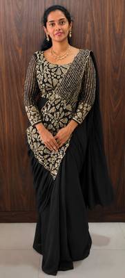 Black georgette embroidered saree with beads 1