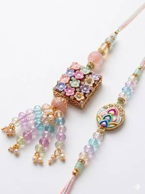 set of 2 artificial beads traditional bhaiya bhabhi rakhi with roli chawal chandan 3
