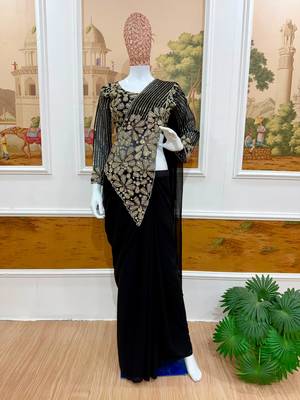 Black georgette embroidered saree with beads 2