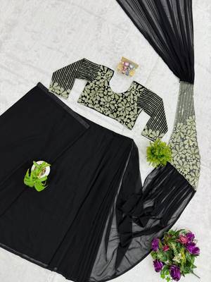 Black georgette embroidered saree with beads 3