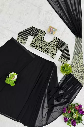 Black georgette embroidered saree with beads