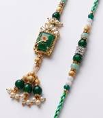 set of 2 green artificial beads traditional bhaiya bhabhi rakhi with roli chawal