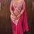 Pink georgette embroidered saree with beads