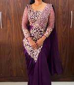 Purple georgette embroidered saree with beads